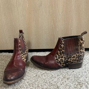Freebird by Steven Lasso Ankle Boot Women's Size 10 Rust Leopard Leather Cow Fur